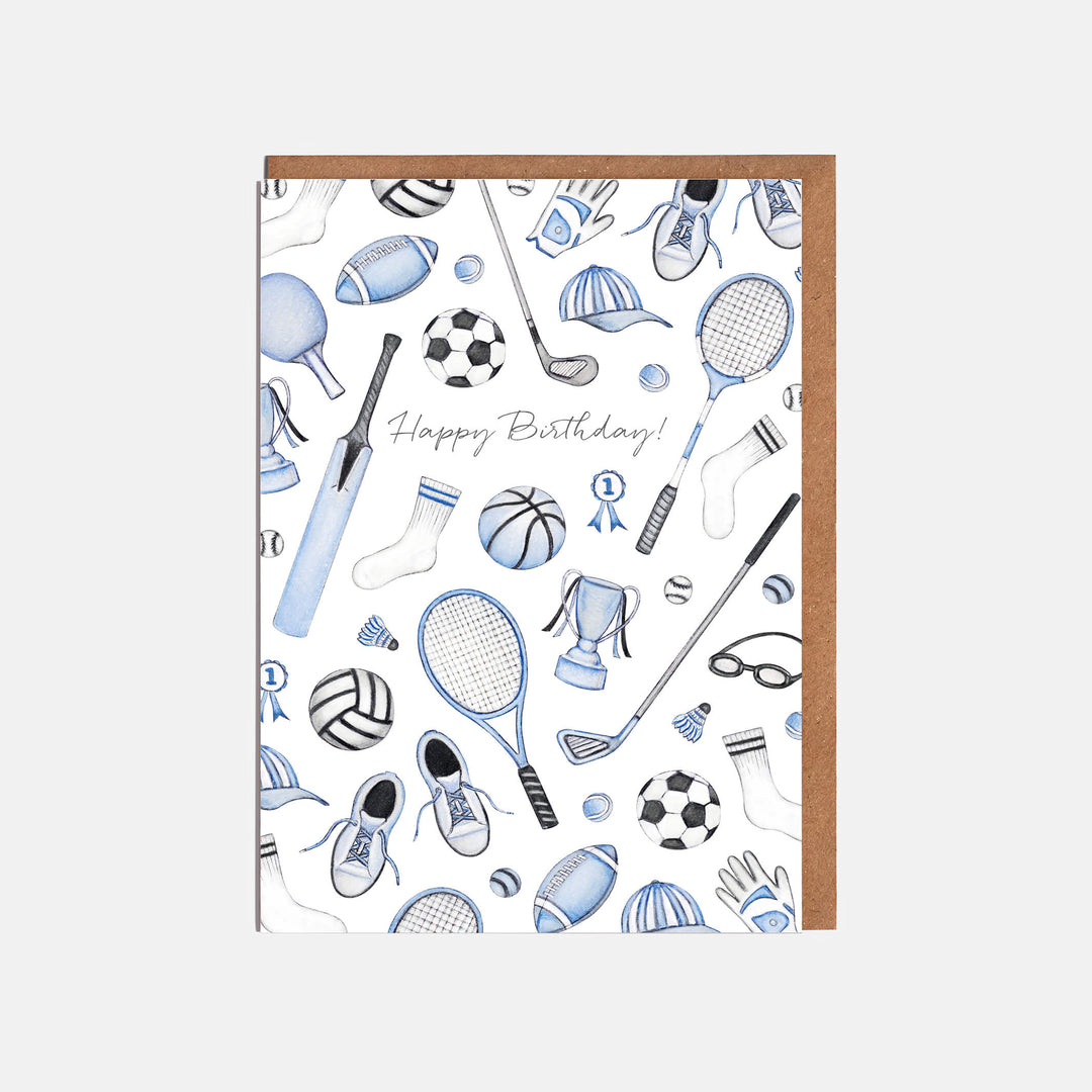 sports birthday card with kraft envelope