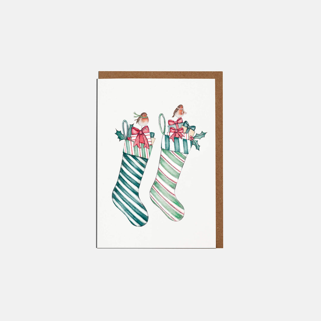 stockings robins mini christmas card