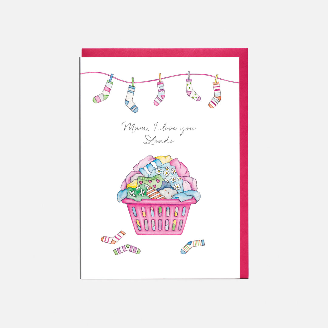 washing basket mother's day card with pink envelope
