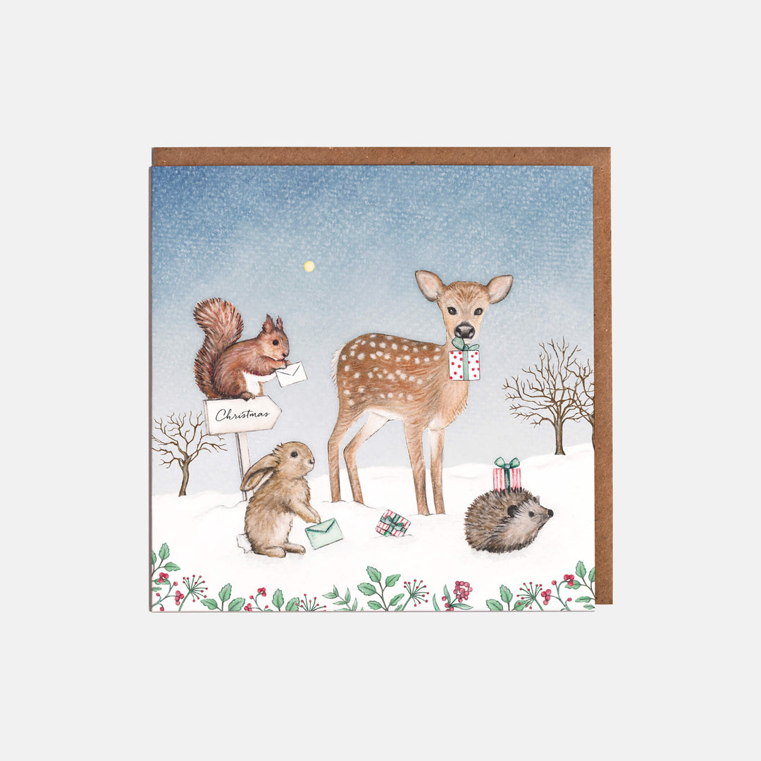 woodland creatures christmas card