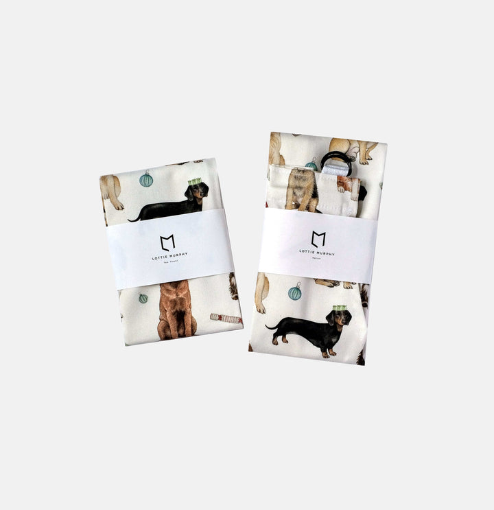 LOTTIE MURPHY Christmas Dogs Tea Towel & Apron Bundle CD01