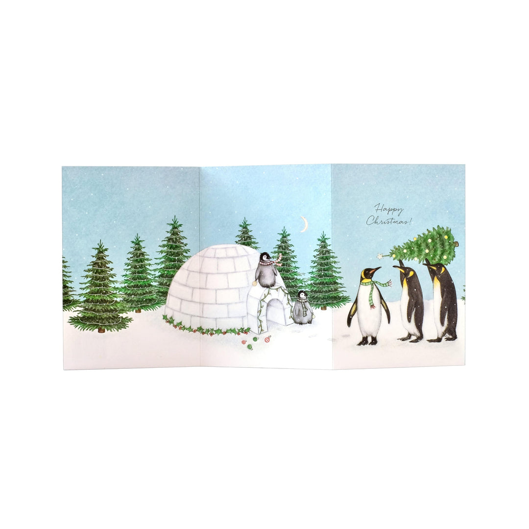 LOTTIE MURPHY Igloo & Penguins Trifold Christmas Card MB25