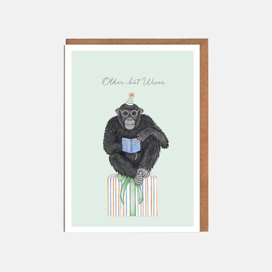 LOTTIE MURPHY Chimpanzee Birthday Card - Older But Wiser WC07