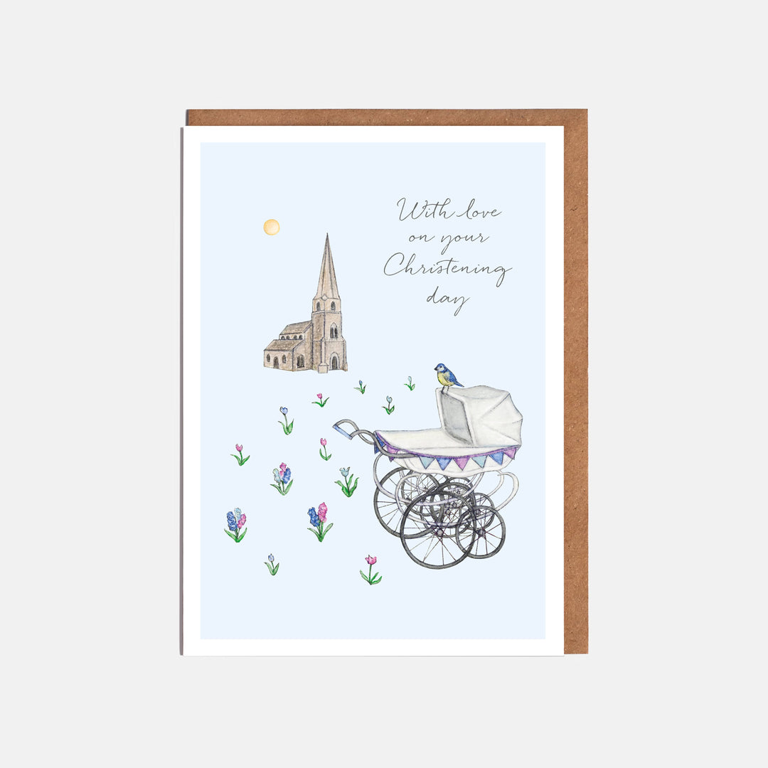 LOTTIE MURPHY Pram Christening Card - With Love On Your Christening Day WC26