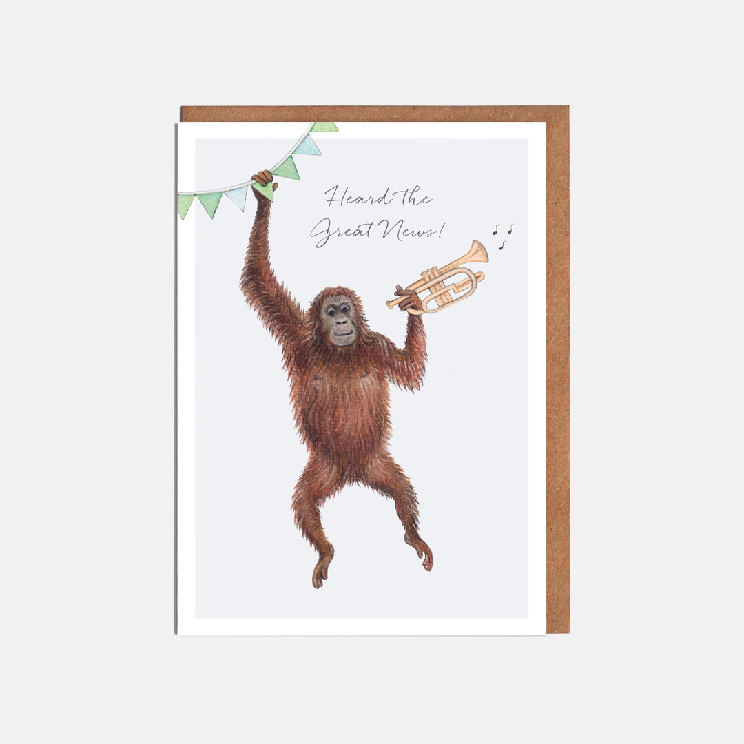 LOTTIE MURPHY Orangutan Congratulations Card - Heard The Great News WC28