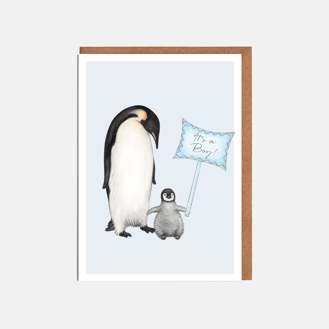 LOTTIE MURPHY Penguins New Baby Boy Card - It's A Boy! WC29