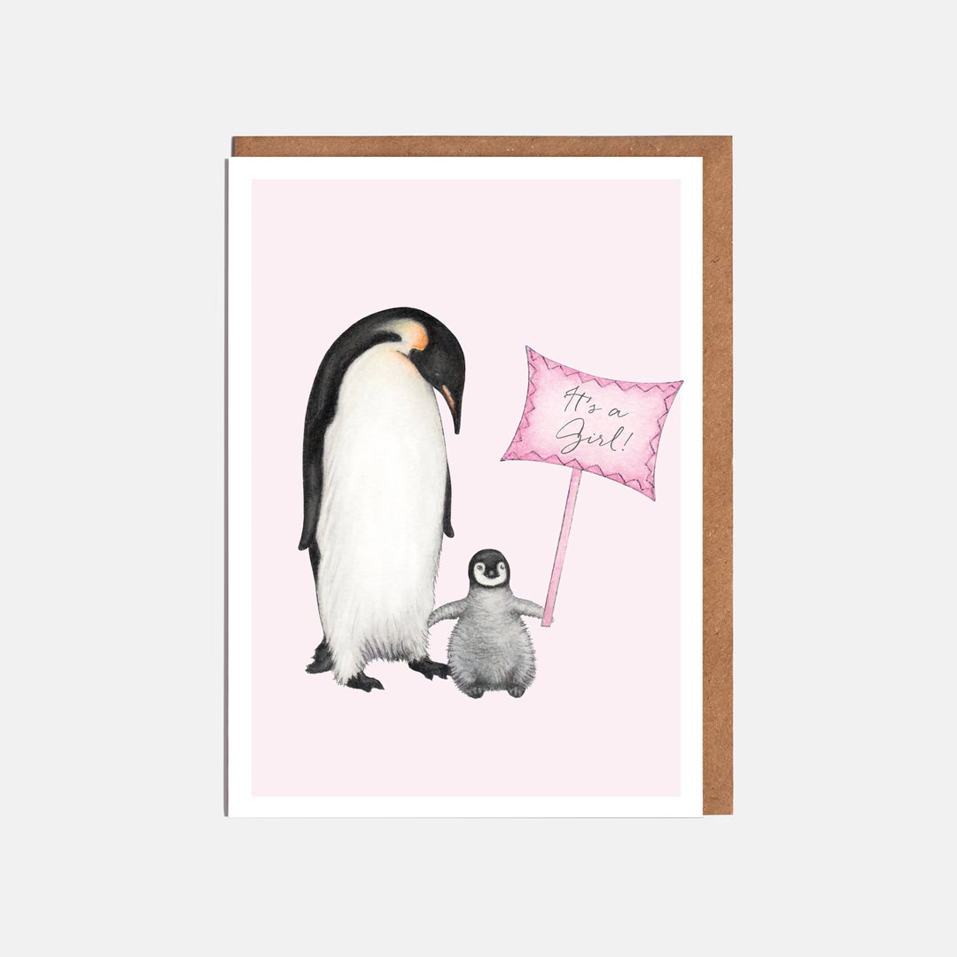 LOTTIE MURPHY Penguins New Baby Girl Card - It's A Girl! WC30