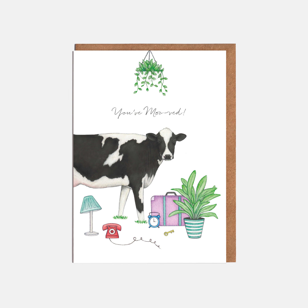 LOTTIE MURPHY Black & White Cow Card - You've Moo-ved! WI06